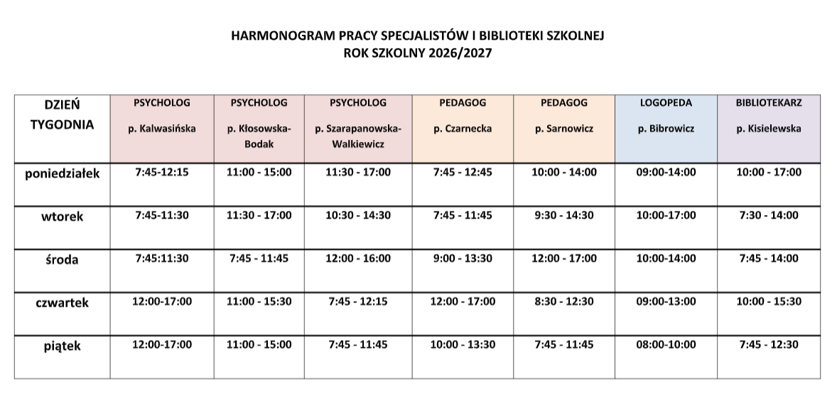 Oficjalny harmonogram pracy specjalistów ZSP w Lutyni